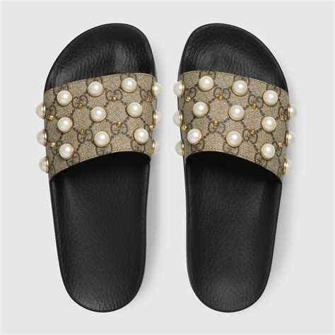 gucci pearl studded slides|Gucci slides outlet.